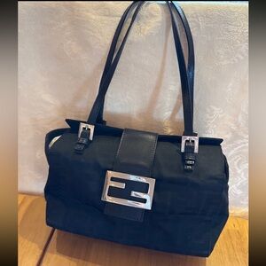 Vintage Fendi Black Bento Box Zucca Print Shoulder Bag